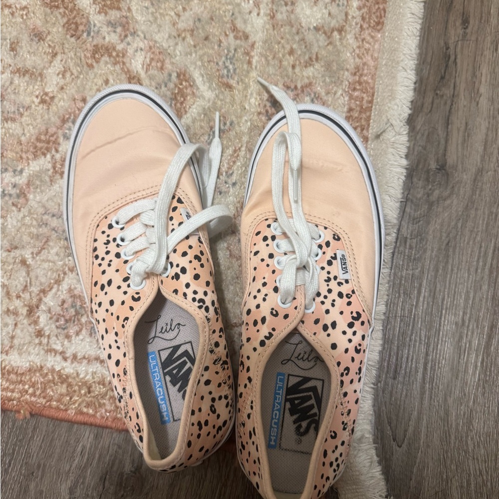 Vans Women's Peach and Black Polka Dot Sneakers